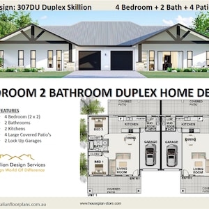 2 FAMILY DUPLEX-4 Bed 2 bath- Modern Gable Design | duplex house plans | duplex House Plans for Sale - Best Seller!