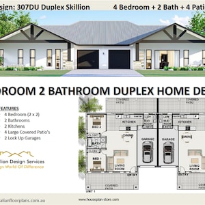 2 FAMILY DUPLEX-4 Bed 2 bath- Modern Gable Design | duplex house plans | duplex House Plans for Sale - Best Seller!