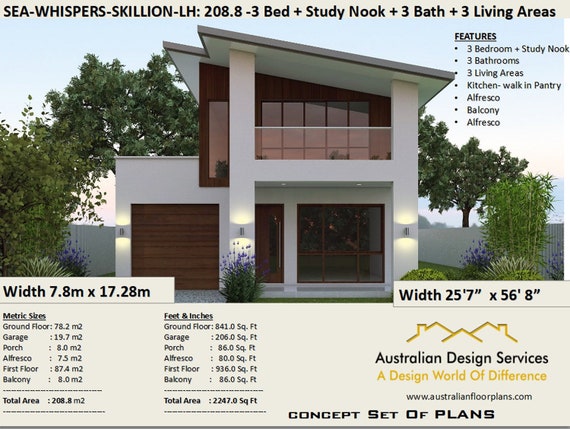 Narrow Lot Skillion Roof house plans 208 m2 2247 sq. feet ...