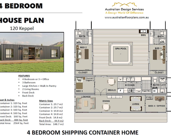 2x40' Container Home Plans | Architectural Plans | 640SF Modern ...