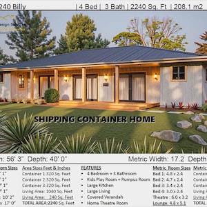 Build Plan#2240 Billy: Shipping Container Home house plans/ House Plans Cargo Container home /4 Bedroom Container Home/ 3x40 foot containers