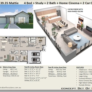 MODERN HOUSE PLANS -  339.35 m2 / 3652 Sq. Feet 4 Bedroom plus Study / Home Cinema / walk in pantry/ walk in Linen/ High Raked Ceiling