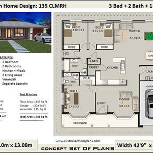 3 bedroom plans | 166m2 | 1785 Sq.Ft  | 3 Bedroom House Plans Australia | Country Style 3 Bed house plans| modern 3 Bed Concept house plans