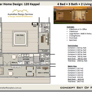 4 Bedroom 3 Bath Shipping Container Home 120 Keppel | Concept House Plans | Blueprints USA  feet & Inches- Metric Sizes