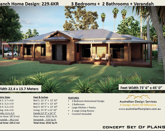 Modern Country House plans for sale | 3 Bedrooms + Ballard room  + Parents Retreat bedroom, house plans, sloping land | 235 m2 | 2532 Sq Ft