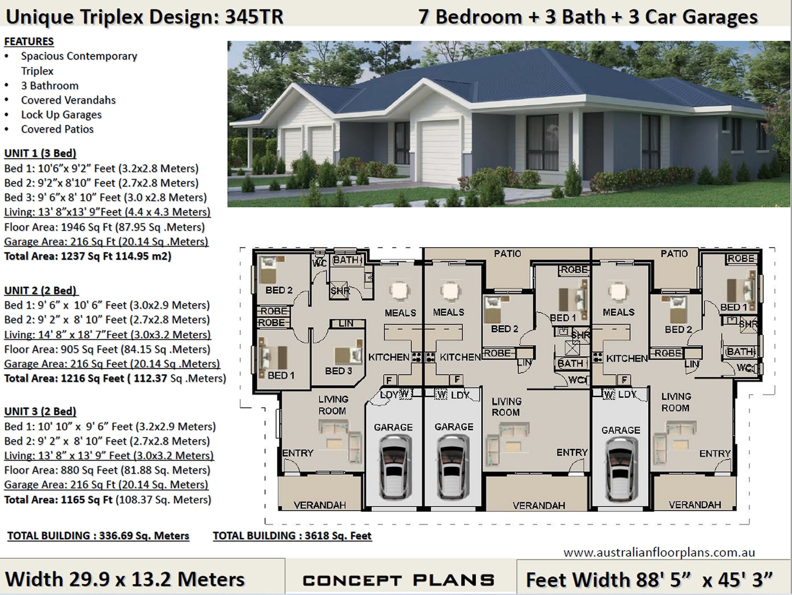 3618sq Foot or 336 M2 | 7 Bedrooms Triplex Design | 3x 2x 2 Bedroom ...