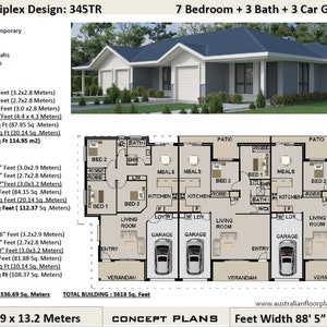 3618Sq Foot or 336 m2 | 7 Bedrooms Triplex design | 3x 2x 2 bedroom Triplex plans | 7 bedroom Triplex | modern 7 bed Triplex plans | Triplex