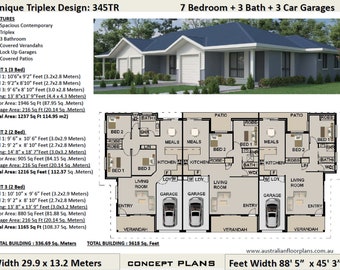 3618 pieds carrés ou 336 m2 | Design triplex 7 chambres | Plans Triplex 3x 2x 2 chambres | Triplex 7 chambres | plans de triplex modernes de 7 chambres | Triplex