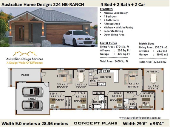 223 0 M2 Or 2400 Sq Foot 4 Bed 2 Bath Narrow Lot Study Nook 4 Bedroom Australian Floor Plans House Designs House Plan