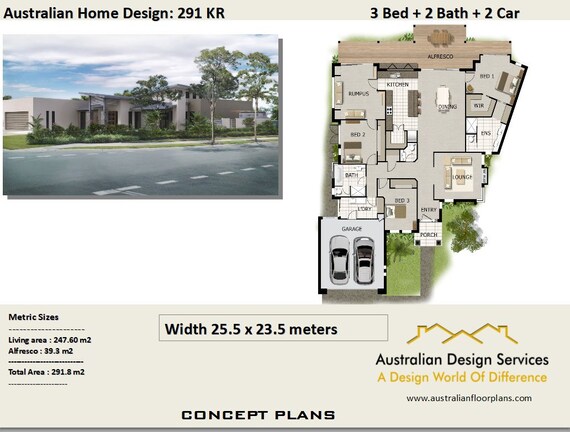 291 Kr 3 Bed 2 Bathooms 2 Car Garage Concept House Plans For Sale 291 0 M2