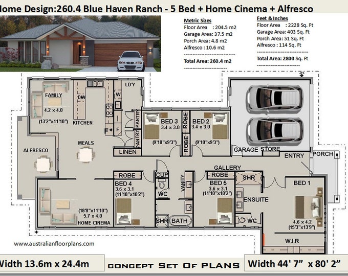 Country 5 Bed house plans | 260.4 m2 or 2800 Sq. Feet | 5 Bedroom design | 5 bed floor plans | 5 bed blueprints | 5 Bedroom Home Design