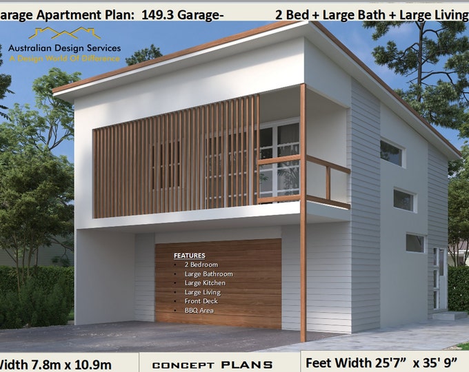 Concept House Plans For Sale / Garage Apartment 2 Bedroom house plan no- 149.3-2020 Living Area 65.1 m2 |  701 sq foot  | carriage house |