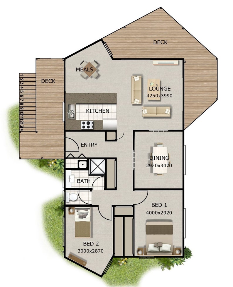120 m2 1291 sq foot 2  Bedroom  house  plan  2  bed granny Etsy