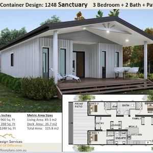 Construction Plan#1248 Sanc: Building Plans for Shipping Container Home| 40-Ft Container Home Design| 3 Bedroom Plan Set| Off-grid| Modular