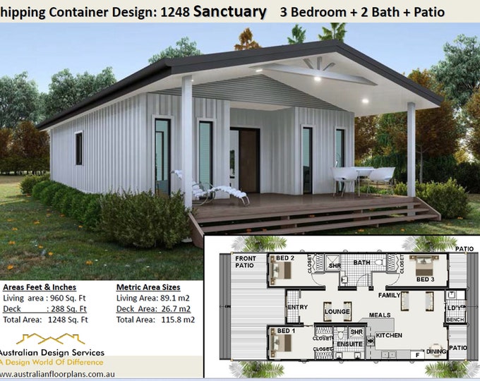 Building Plans for a Shipping Container Home| 40-Foot Container Home Design| 3 Bedroom Plan Set| Off-grid potential| Modular living