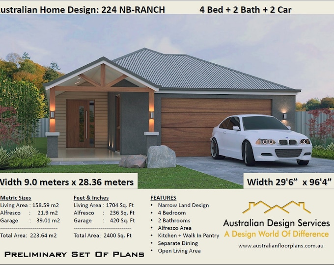 4 Bedroom Ranch Style floor plans | house designs australia | 4 bed + 2 bath + 2 car plan 223.0 m2 / 2400 Sq.Foot 223.0 m2 / 2400 Sq.Foot