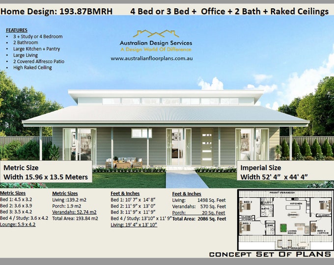 4 Bedroom house plans 1500 Sq Foot (140 m2)  Lounge + 4 Bedroom OR 3 Bed + Office House Plan |  4 bed house plans On Sale Today!