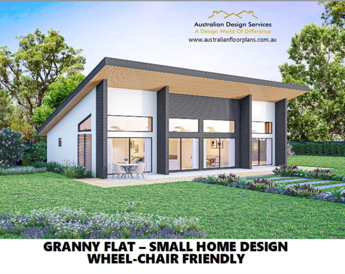 2 Bedroom Modern house plan / Small and Tiny House Plans / metric Under 1500 sq foot house plans / Granny Flat