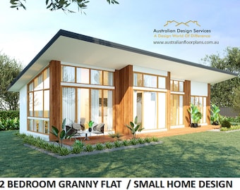 MODERN GRANNY FLAT - Small and Tiny Home Design 90.6m2/ 976 Sq. Feet  - Country 2 Bed House Plans For Sale Under 1000 Sq Feet