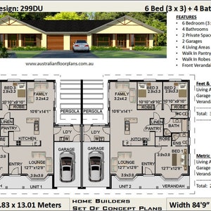 semi-detached house / duplex house plans | 6 Bedrooms duplex design | two-family home plans | twin home