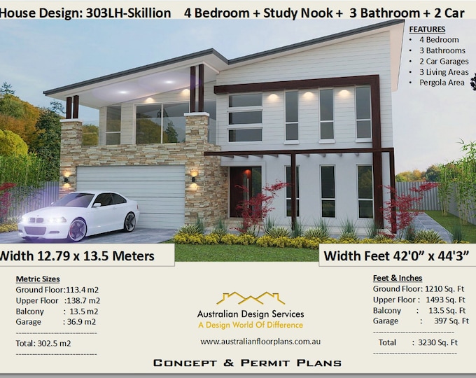 4 Bed + Study Nook + 3 Living Areas | Concept House Plans For Sale -SEE DETAILS