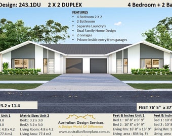 Multi Family Duplex House Plans/ 4 Bedroom Home/ modern duplex | #Multi Family  Duplex | #dual #duplex design #Concept House Plans for Sale