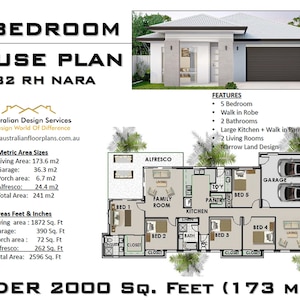36&#39; x 83&#39; (15.6 x 20 Meters) Modern House Architectural Plans Custom 5 Bedroom Blueprint
