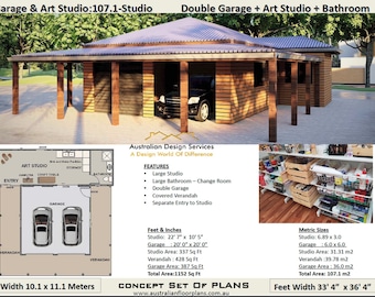 one bedroom or Art Studio + Double Garage Building Plan -Blueprints Concept house plan - building a Art Studio