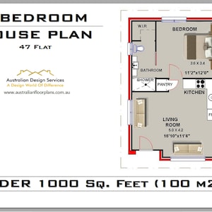 47 Flat | 509 sq. feet or 47.35 m2 | 1 Bedroom house plan | 1 Bedroom Home Plan - Blueprints - Concept House Plans for Sale