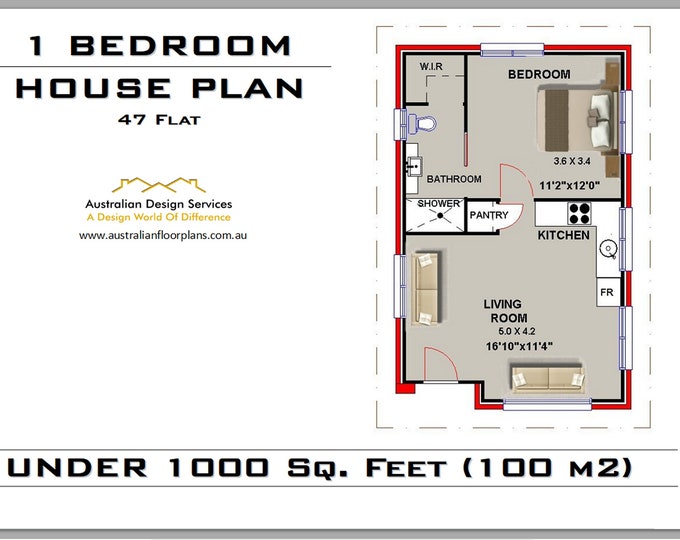 47 Flat | 509 sq. feet or 47.35 m2 | 1 Bedroom house plan | 1 Bedroom Home Plan - Blueprints - Concept House Plans for Sale