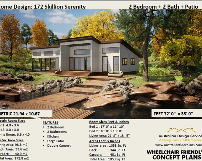 Skillion Roof House Plans: Your Perfect 2-Bedroom, 2-Bathroom Retreat with Raised Floor, Spacious Carport, Stunning Deck Area