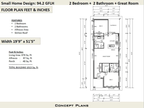 Small House Plan 1000 Sq Foot 94 2 Sq Meters 2 Bedroom House Plan 94 2 Gflh Small Home Granny Flat Concept House Plans For Sale