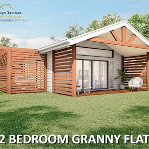 Country Cottage Cabin Granny Flat - 2 Bed House Plans Under 700 Sq Feet - Small and Tiny Home Design 59.9m2/ 644 Sq. Feet