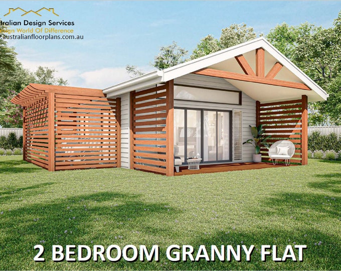 Country Cottage Cabin Granny Flat 2 Bed House Plans for Sale Under 700 Sq Feet - Small and Tiny Home Design 59.9m2/ 644 Sq. Feet