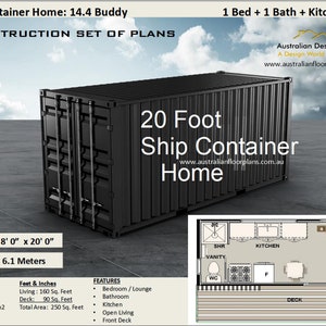 20 Foot Shipping Container Home | Full Construction House Plans | Blueprints USA  feet & Inches - Australian Metric Sizes- Hurry- Last Sets
