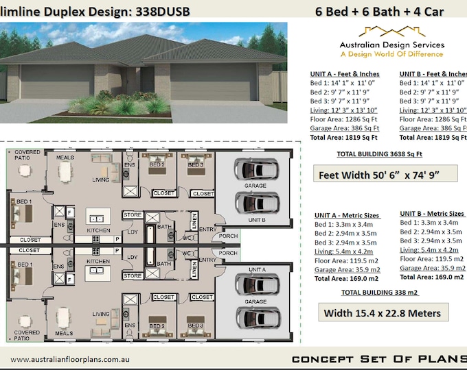 Slimline Narrow Duplex design  | 6 Bed 6 bath duplex house plans | duplex | #Australian Duplex |#duplex design #Concept House Plans For Sale