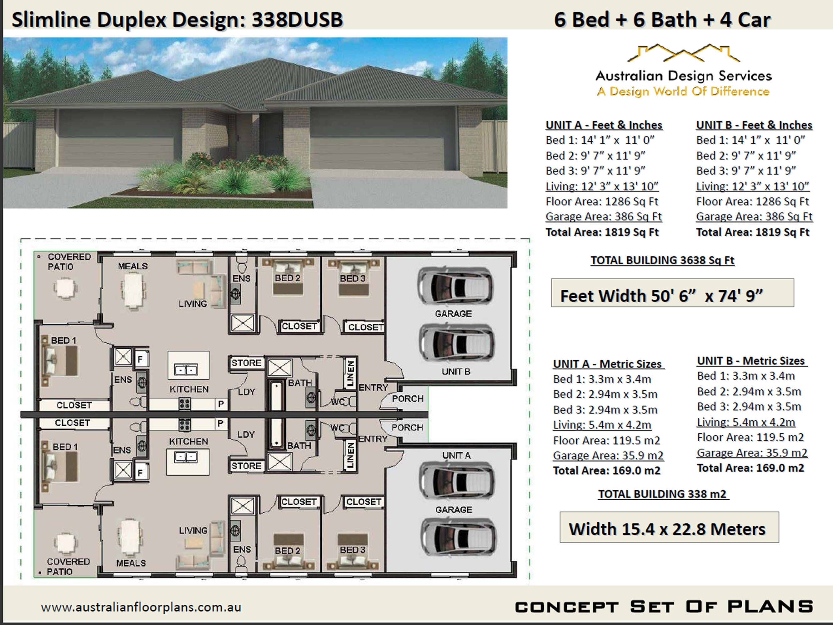 Slimline Narrow Duplex Design | 6 Bed 6 Bath Duplex House