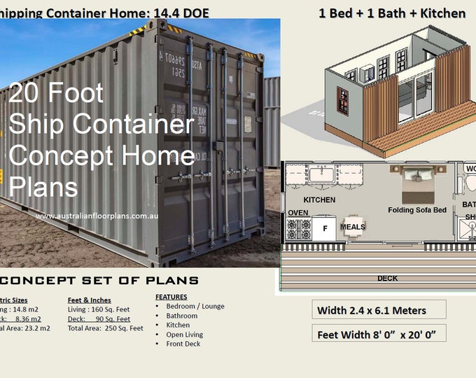 Cargo Container House Plans | Concept House Plans | Concept Blueprints USA  feet & Inches - Australian Metric Sizes- Granny Flat