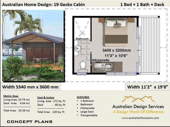 House Plan 1 Bedroom Transportable Home 20m2 220 Sq Ft Etsy