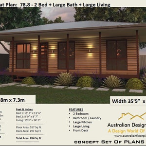 Ranch Style 2 Bedroom + Study Nook House Plan / Building plans |  2 Bedroom house plan | Elevated house plans For Sale