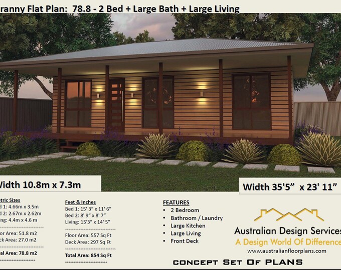 Modern Granny's Tiny Small House Home Floor Cabin Cottage Building plans  |  2 Bedroom house plan | Elevated house plans For Sale