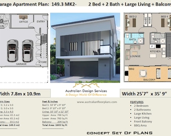 Above garage apartment/ Accessory dwelling unit /Carriage house / Guest house / Second dwelling / Rental unit /2 Bed 2 Bath House Plans Sale