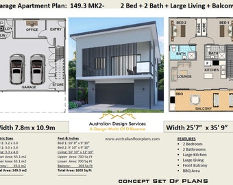 Above garage apartment/ Accessory dwelling unit /Carriage house / Guest house / Second dwelling / Rental unit /2 Bed 2 Bath House Plans Sale