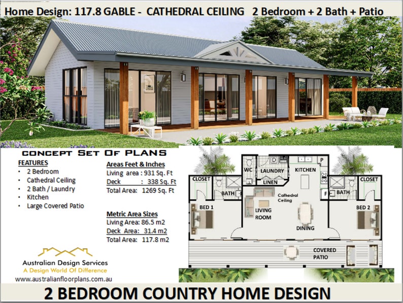 Small and Tiny Home Design 86.5m2/ 931 Sq. Feet Country 2 Bed House