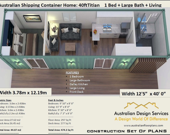 Shipping Container Home 40 Foot | Full Construction House Plans | Blueprints USA  feet & Inches - Australian Metric Sizes- Hurry- Last Sets