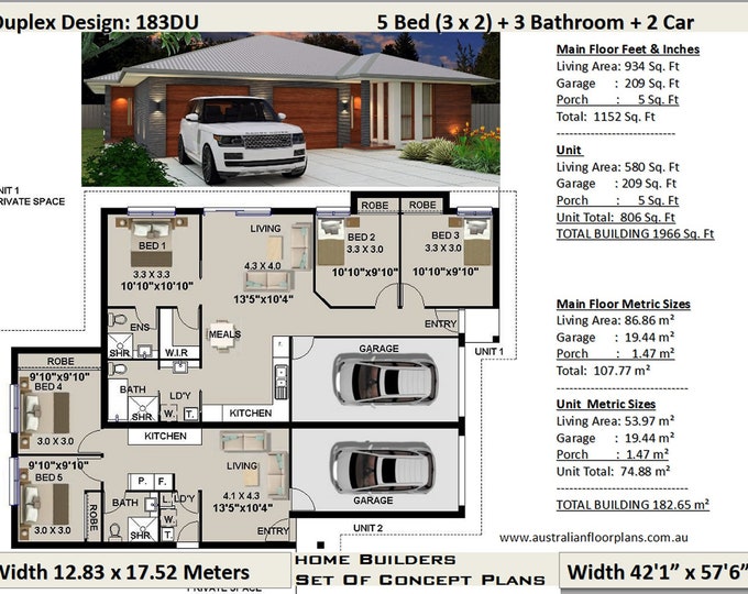 Dual Key-Duplex house plan 183m2 - 1966 Sq. Foot | 5 Bed dual key home design | 3 X 2 Bed Dual Key Design| Duplex house -two-family home