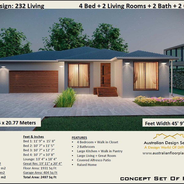 4 Bedroom house plans 1931 Sq. Foot (179 m2) Modern House Plan - Contemporary 4 bedroom house plans On Sale Today!