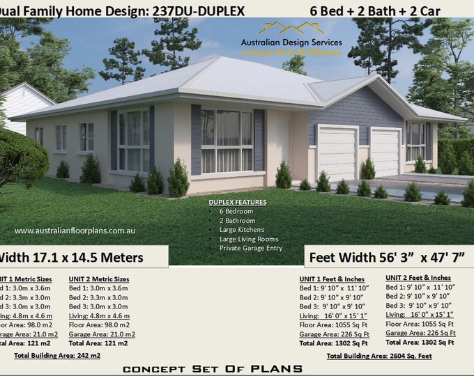 Duplex 6 Bedrooms design | 3 x 3-bedroom duplex plans | 6-bedroom duplex | modern 6 bed duplex plans | 6 bed Duplex | 2604 Sq Foot or 242 m2