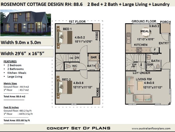 House Plans 2 Bedroom House Plan Cottage 2 Bed Cottage House Plan Small 2 Level Home House Plans For Sale Cottage House Plans