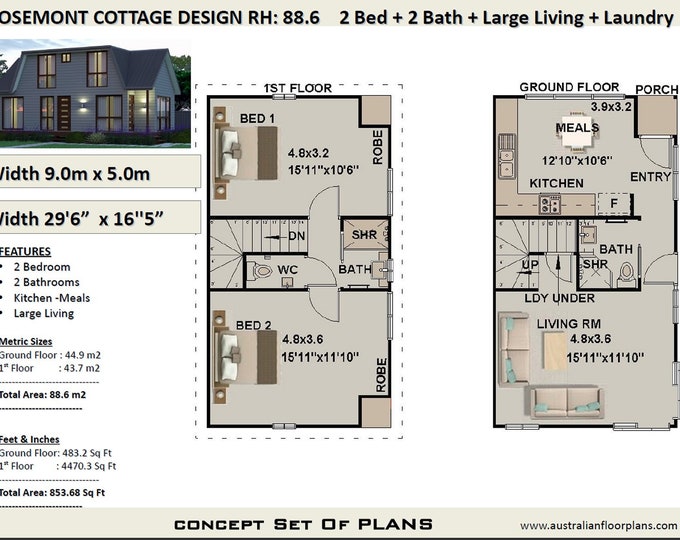 house plans |  2 Bedroom house plan Cottage | 2 Bed Cottage House Plan | small 2 level home | House Plans For Sale, barndominium house plans